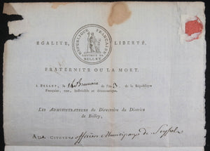 1794 France révolution Directoire Belley aux officier mpaux Seyssel