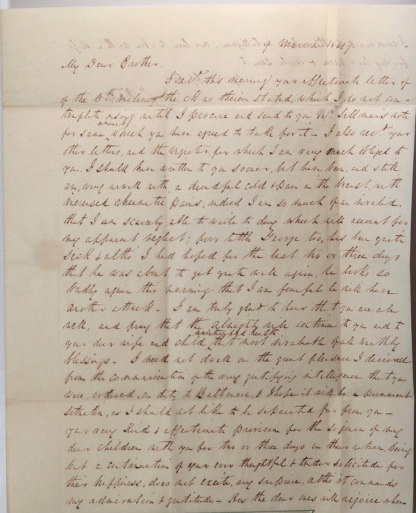 1847 Annapolis brother's letter to Dr. John B. Wells Surgeon US Army