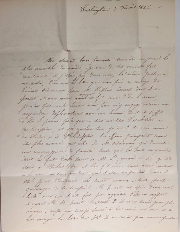 1826 Washington letter diplomat Marquis de Ganay banker Stephen Girard