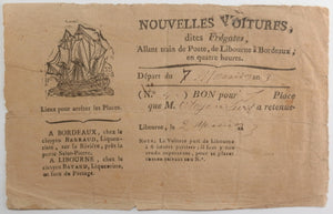 1795 billet de transport, de Libourne à Bordeaux