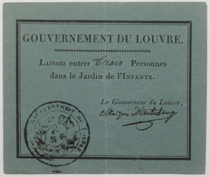 c.1822 France laissez-passez au Louvre Marquis d’Autichamp, deuil Louis XVIII