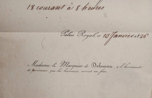 1826 Paris invitation Comte de Vismes pour soirée Duchesse d’Orléans