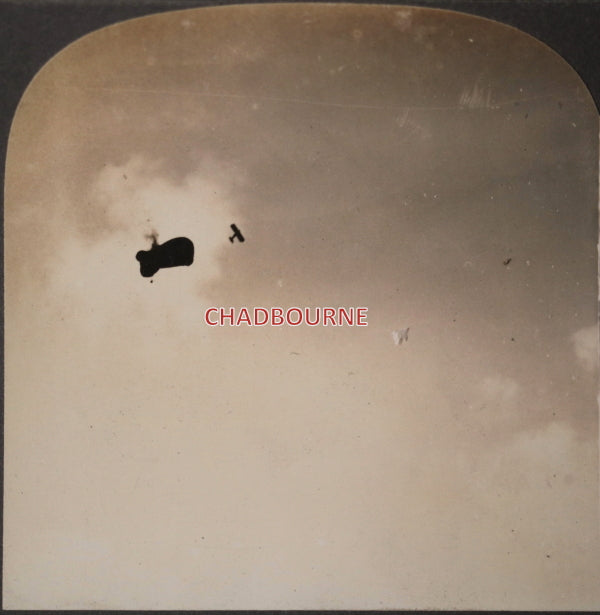 WW1 stereoscopic photo American plane vs German observation balloon