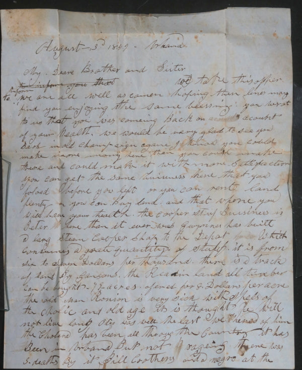 1849 USA letter from Urbana OH to Lee County IA