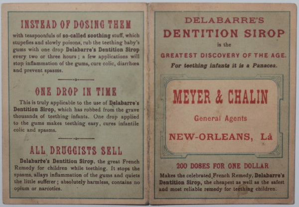 Late 1800s USA trade card Delabarre’s Dentition Syrop