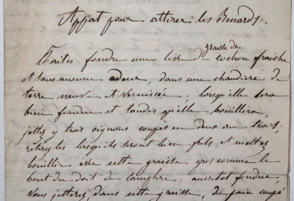 18e/19e France document avec recettes pour attirer renards