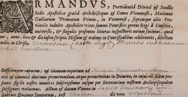 1698 Vienne (Dauphiné) Archevêque Montmorin, sujet diacre