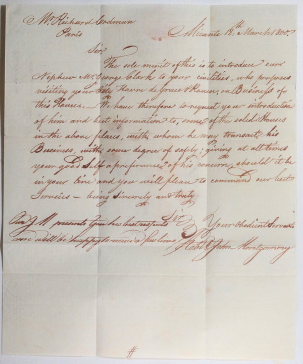 1800 letter American Consul Spain to Richard Codman Boston merchant