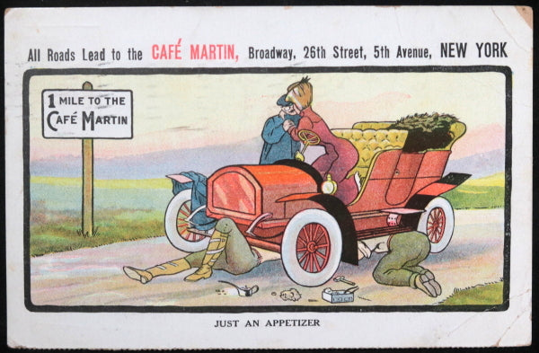 1906 USA humorous advertising postcard for Café Martin NYC