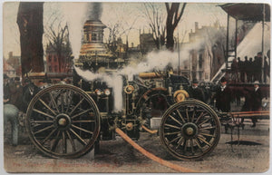 1910 USA postcard steam fire engine in action New Haven CT