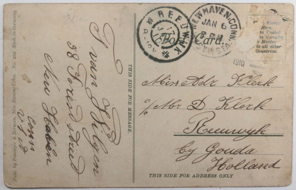 1910 USA postcard steam fire engine in action New Haven CT