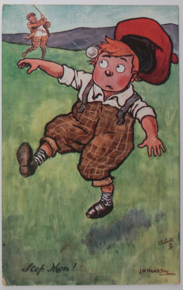 1908-14 UK Tuck humorous postcard, caddy in way of golf ball