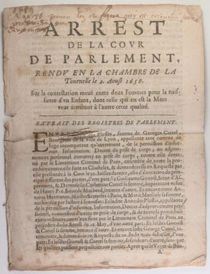 1659 France Louis XIV Arrêt de Parlement Tournelle - naissance enfant