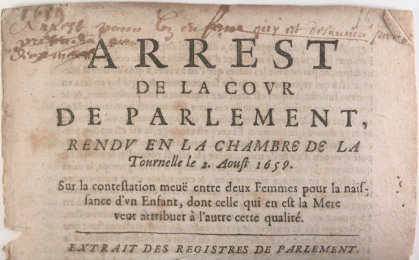 1659 France Louis XIV Arrêt de Parlement Tournelle - naissance enfant