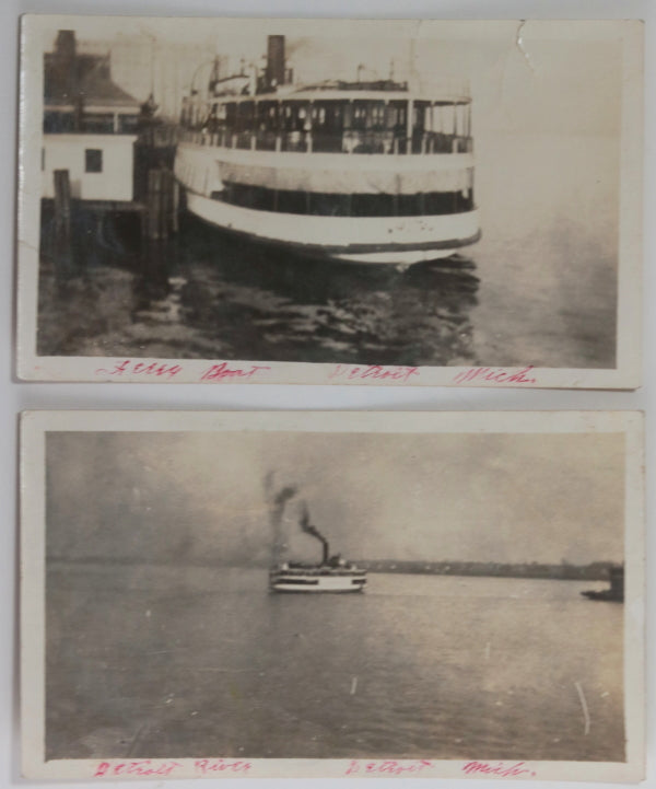 Early 1900s USA 2 photos of steam ferry on Detroit river