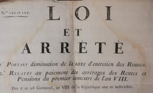 1800 France Charente-Inférieure Affiche Routes, Rentes, Pensions