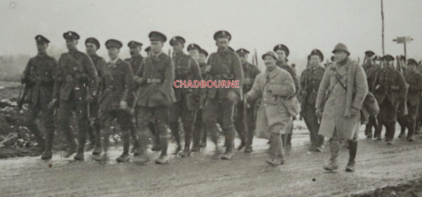 WW1 France photo of English relief troops arriving at  Front