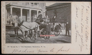 1906 USA postcard Martinsburg W VA horse-drawn Ryneal fire hose wagon