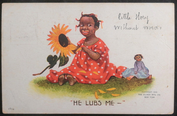 1906 USA Black Americana postcard ‘He Lubs Me –‘