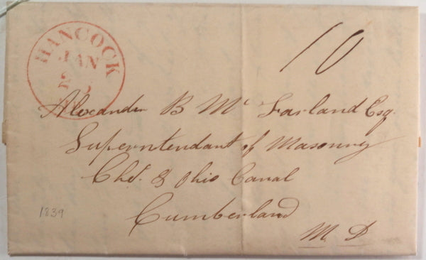 1839 USA Maryland letter McFarlan Superintendent Chesapeake Ohio Canal