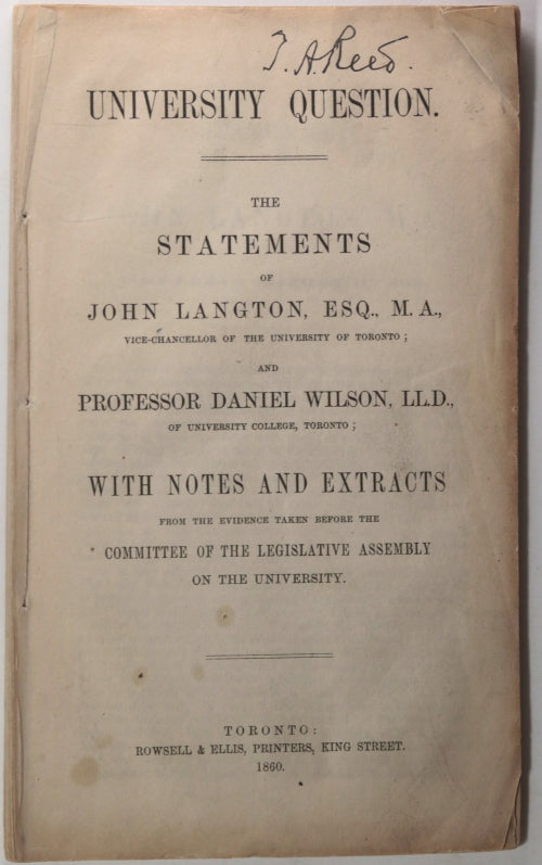 1860 Canada pamphlet educational topics University of Toronto