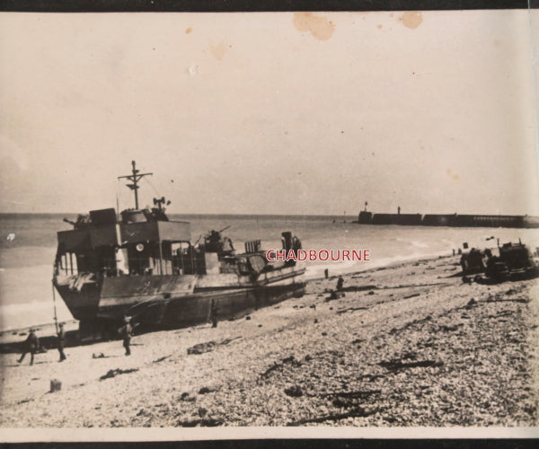 WW2 Dieppe 1942 beach photo stranded landing craft (Canadian)