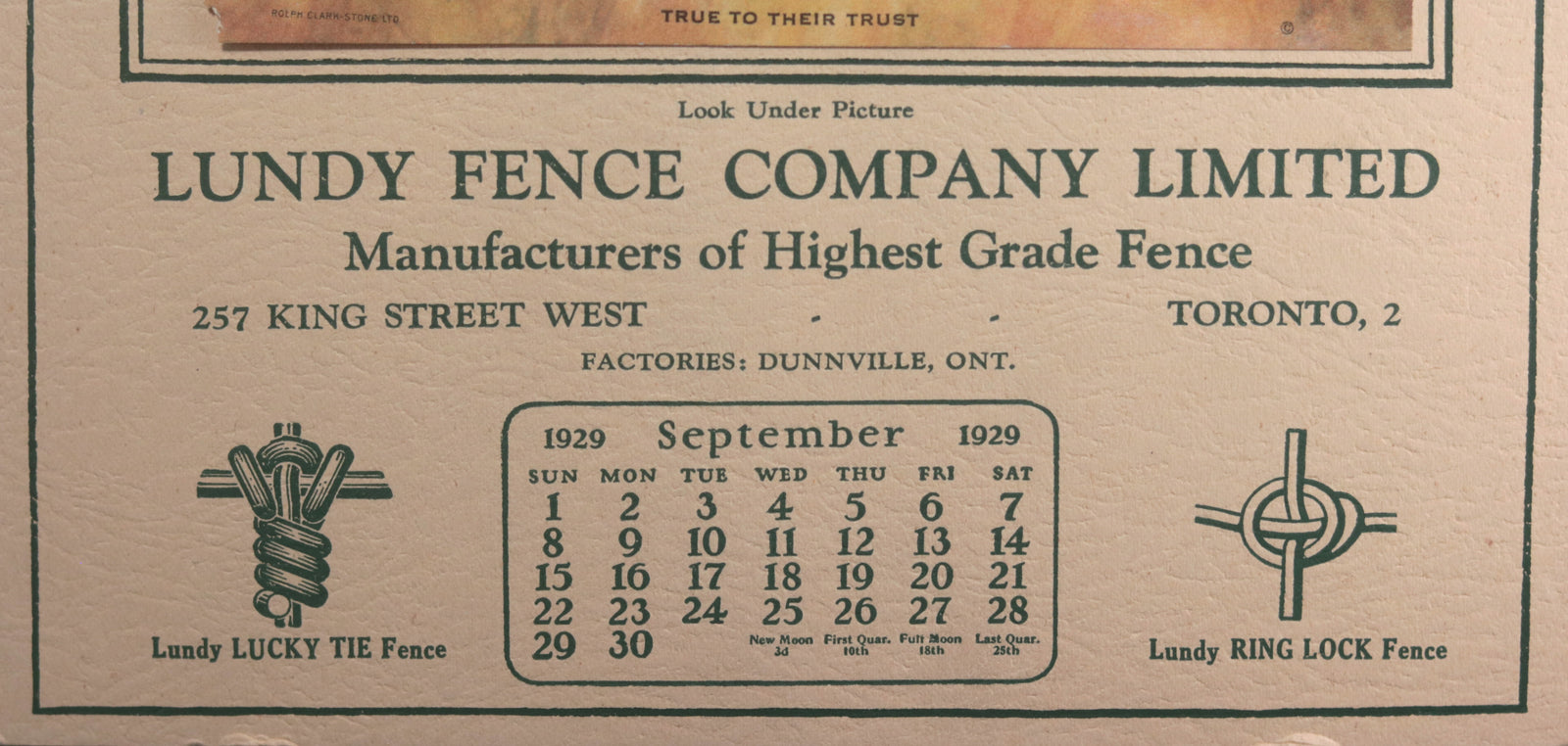 1929 Canada calendar Lundy Fences Toronto image hunting dogs