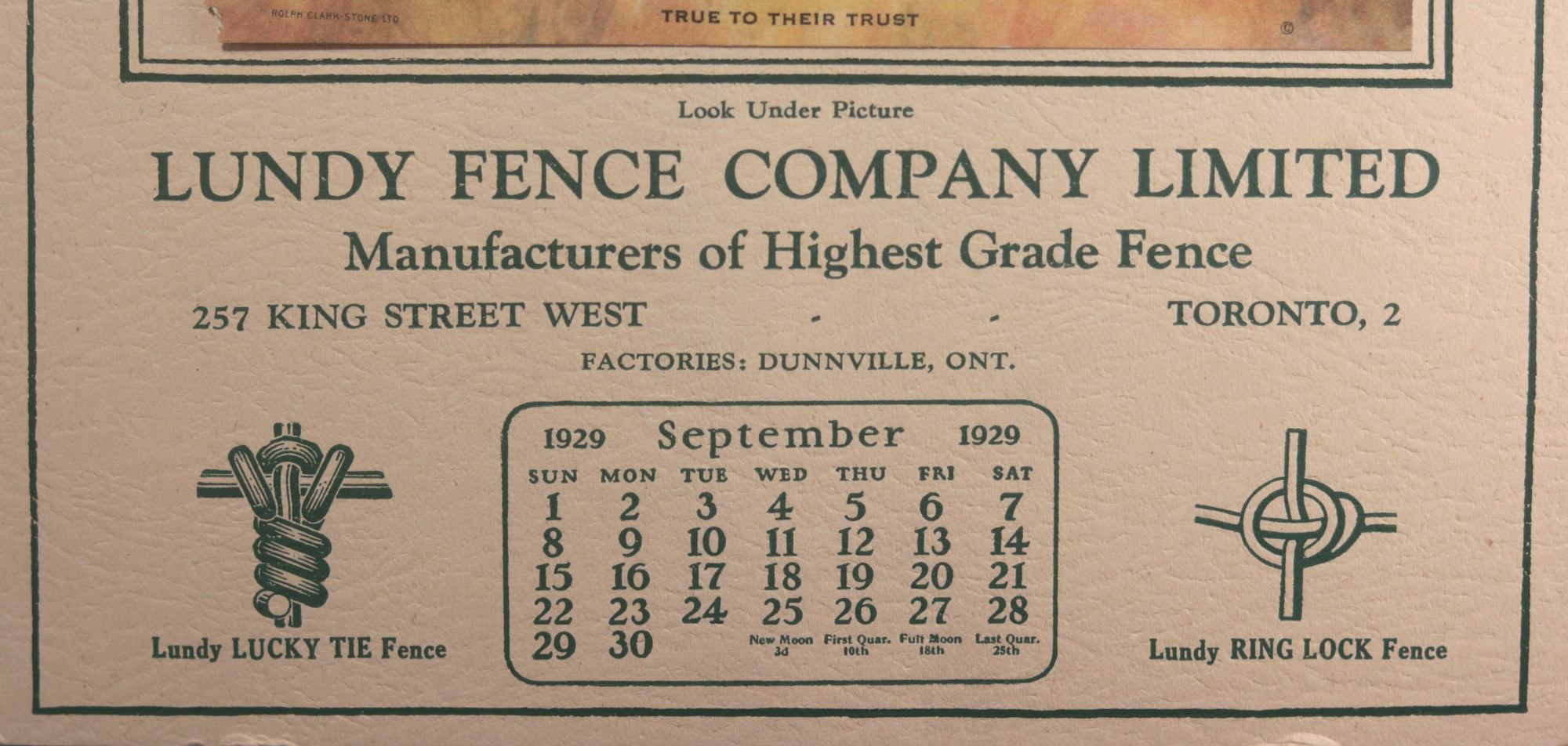 1929 Canada calendar Lundy Fences Toronto image hunting dogs