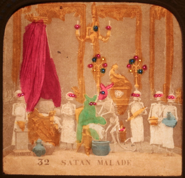 c. 1970 France carte diablerie stéréoscopique 'Satan Malade'