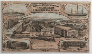 19th C. USA trade card Jackson Sharp Co. Wilmington Delaware Car Works