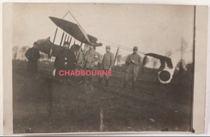 Guerre 14-18 France carte postale photo pilotes autour biplan Farman