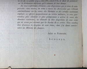 1798 Paris circulaire Ministère de la Guerre pour Liege, vente domaines nationaux