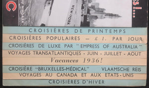 1936 Belgique pamphlet Canadian Pacific croisières/vacances