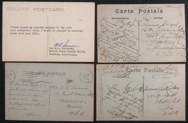 WW1 era USA military fourteen (14) French postcards sent home