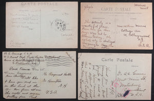 WW1 era USA military fourteen (14) French postcards sent home