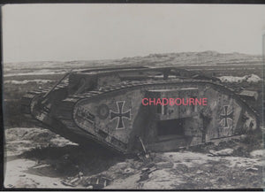 WW1 1918 France photo captured British Mark IV tank used by Germans