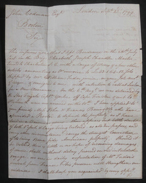 1799 letter London UK to Boston Merchant John Codman, ship seized