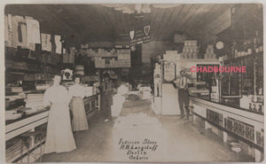 1910 Canada photo postcard general store interior Devlin NW Ontario