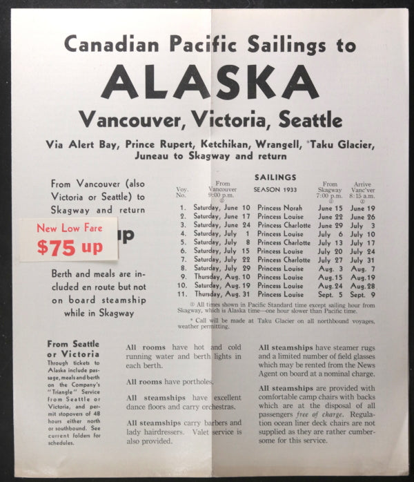 1933 Canada pamphlet ‘Canadian Pacific Sailings to Alaska’