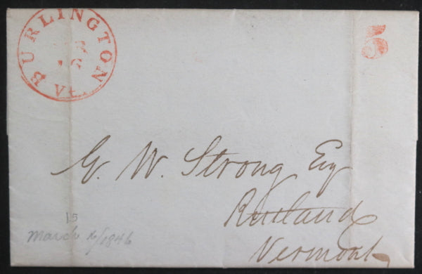 1846 USA commercial letter shipment from Burlington to Rutland VT