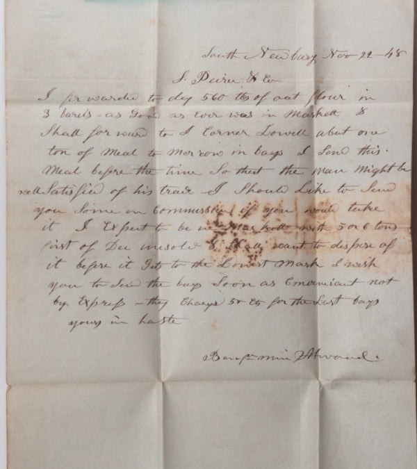 1848 USA letter from farmer South Newbury NH to Boston merchant