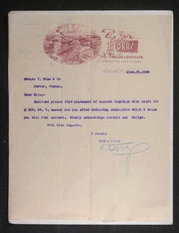 1893 Canada Belleville ON letter Corby Miller & Distiller letterhead