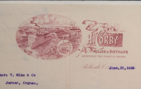 1893 Canada Belleville ON letter Corby Miller & Distiller letterhead