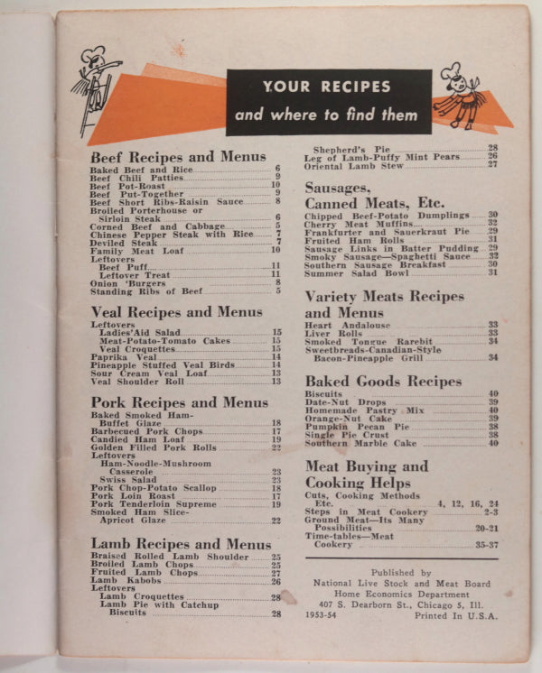 1953 USA Moyer’s pamphlet “Let’s cook MEAT”