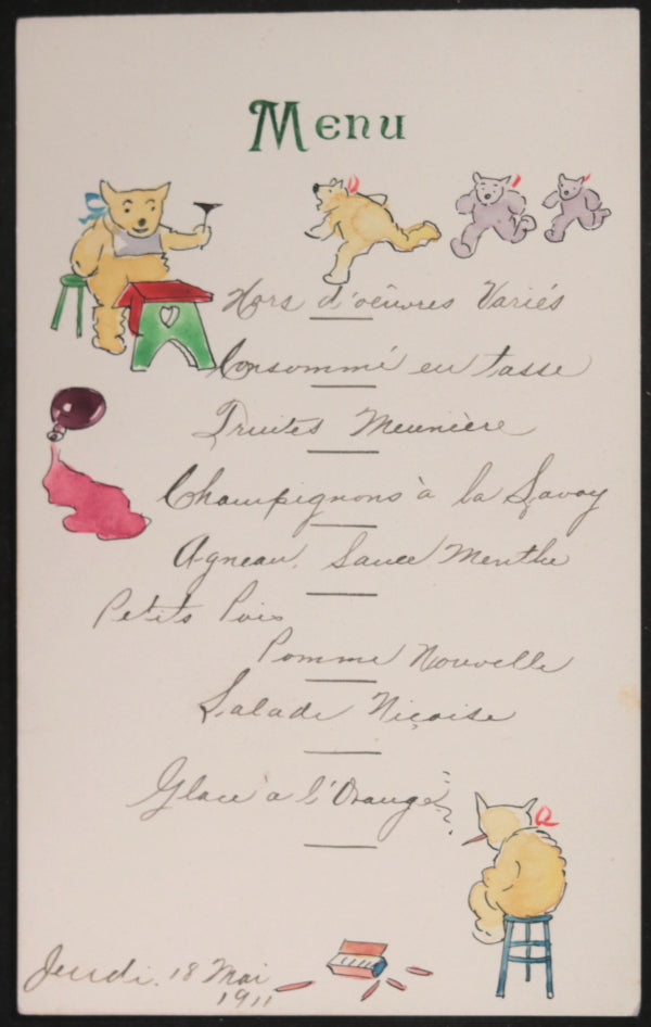 1911 Canada Montréal menu banquet pour Père Thibault