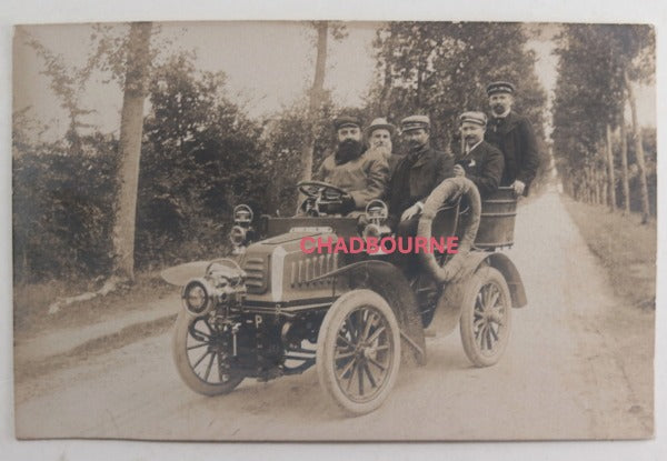 c. 1905 France carte postale photo 5 hommes dans  auto De DIon-Bouton