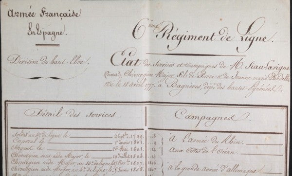 1824 Expédition d’Espagne état de Services chirurgien 6e Rgmt.