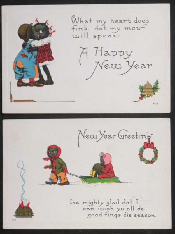 1913 USA set of 2 New Years postcards (Black Americana)