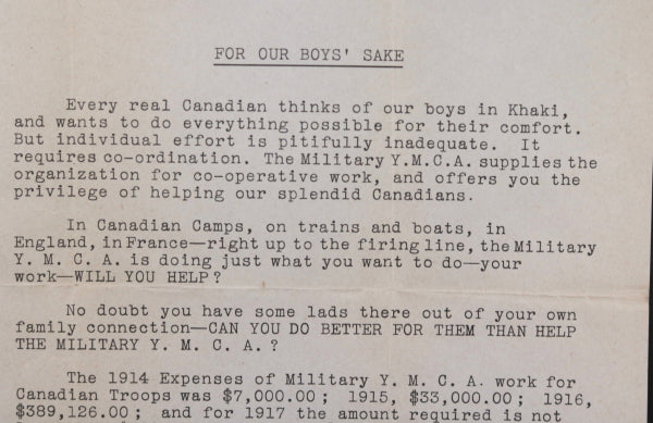 1917 Canada WW1 fundraising for CEF troops by YMCA Hamilton ON