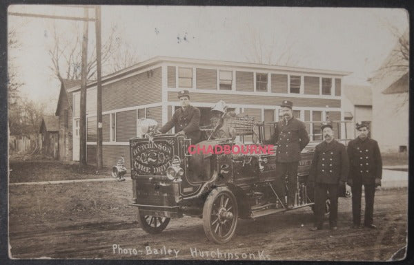 1909 USA photo postcard Hutchinson Kansas fire engine #2